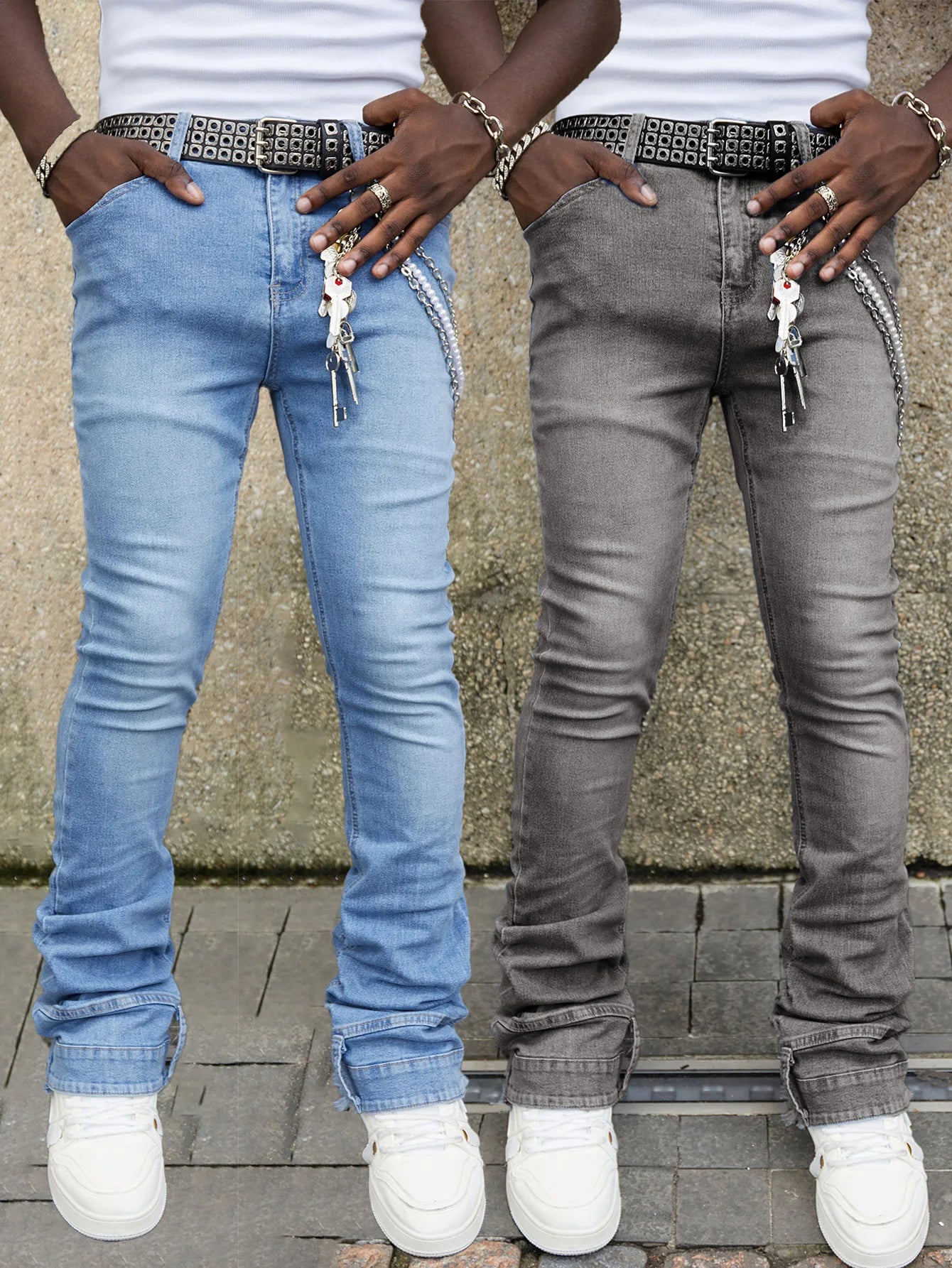 Men Jeans Stretch Skinny Denim Pants Solid Color Black Blue Spring Luxury Street Harajuku Hip-Hop Style Slim Fit Trousers Brand