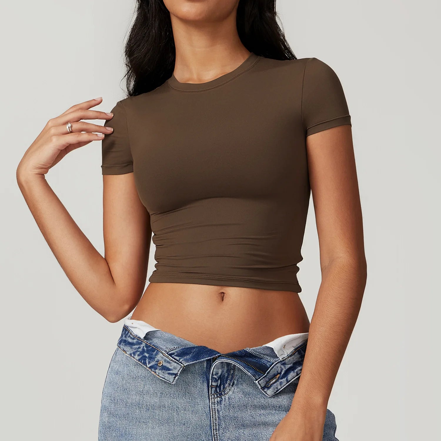 Women Yoga Shirts Sexy Exposing The Navel Short Sleeve Crop Top Gym Tops Fitness Running Workout Sport T-Shirts Sports Wear