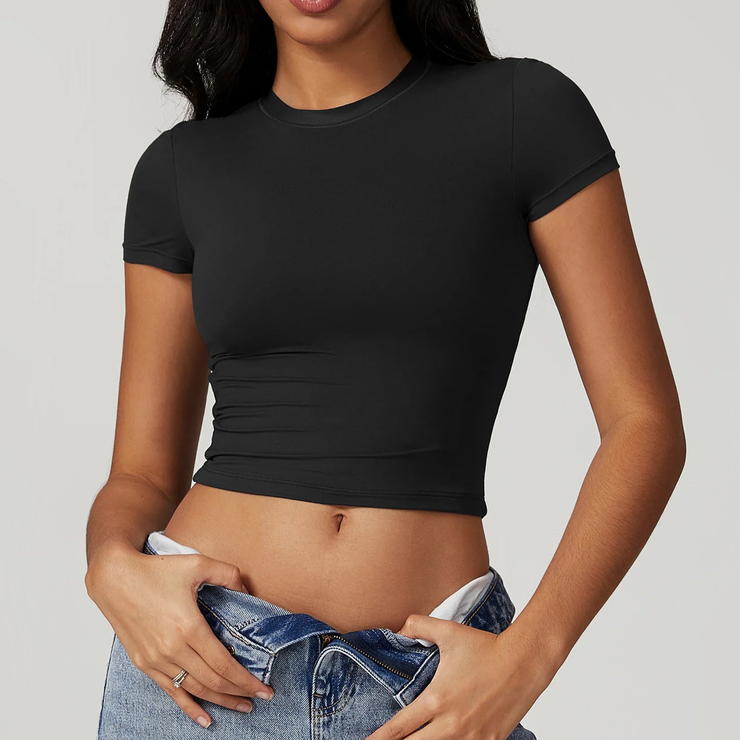 Women Yoga Shirts Sexy Exposing The Navel Short Sleeve Crop Top Gym Tops Fitness Running Workout Sport T-Shirts Sports Wear