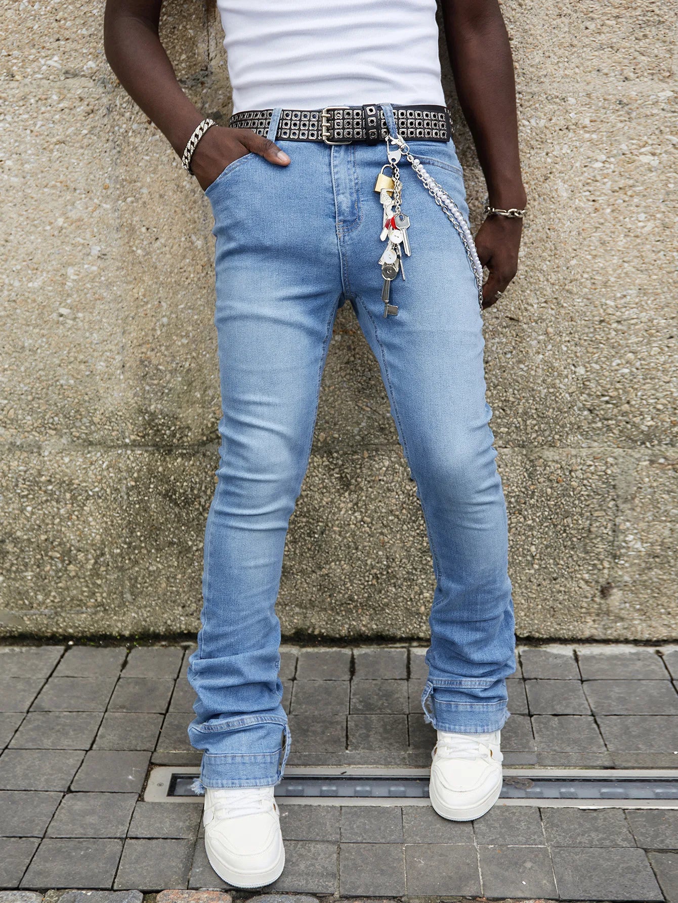 Men Jeans Stretch Skinny Denim Pants Solid Color Black Blue Spring Luxury Street Harajuku Hip-Hop Style Slim Fit Trousers Brand