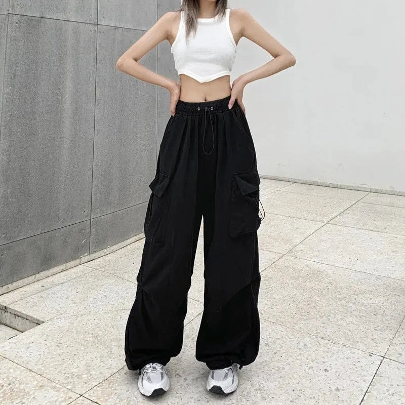 American retro tooling slacks female drape straight beam foot trousers summertime joker loose ins wide-legged pants