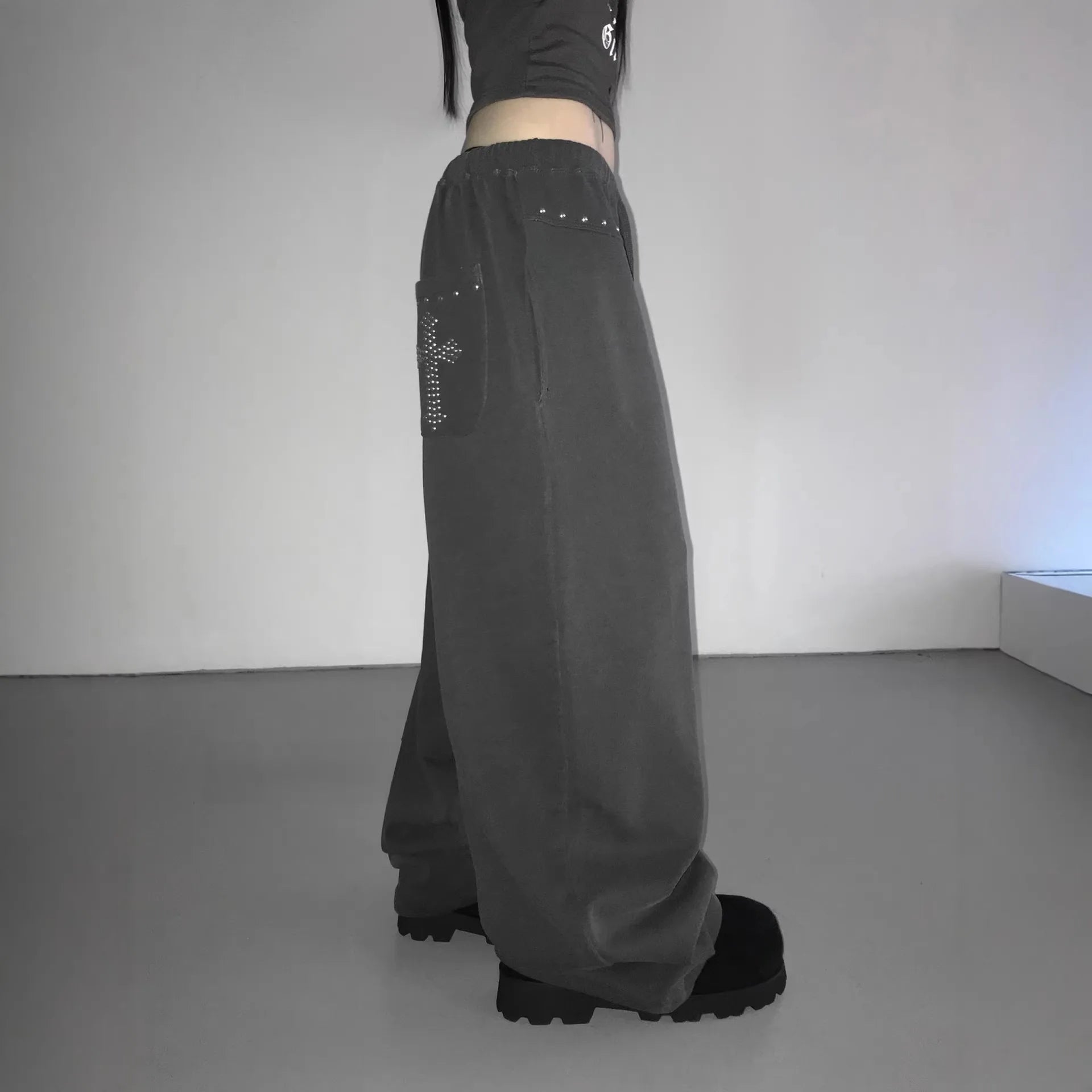 American Retro Distressed Scimitar Pants for Women Niche Design Y2k Street Wide-leg Loose Casual Pants Hip Hop Trousers