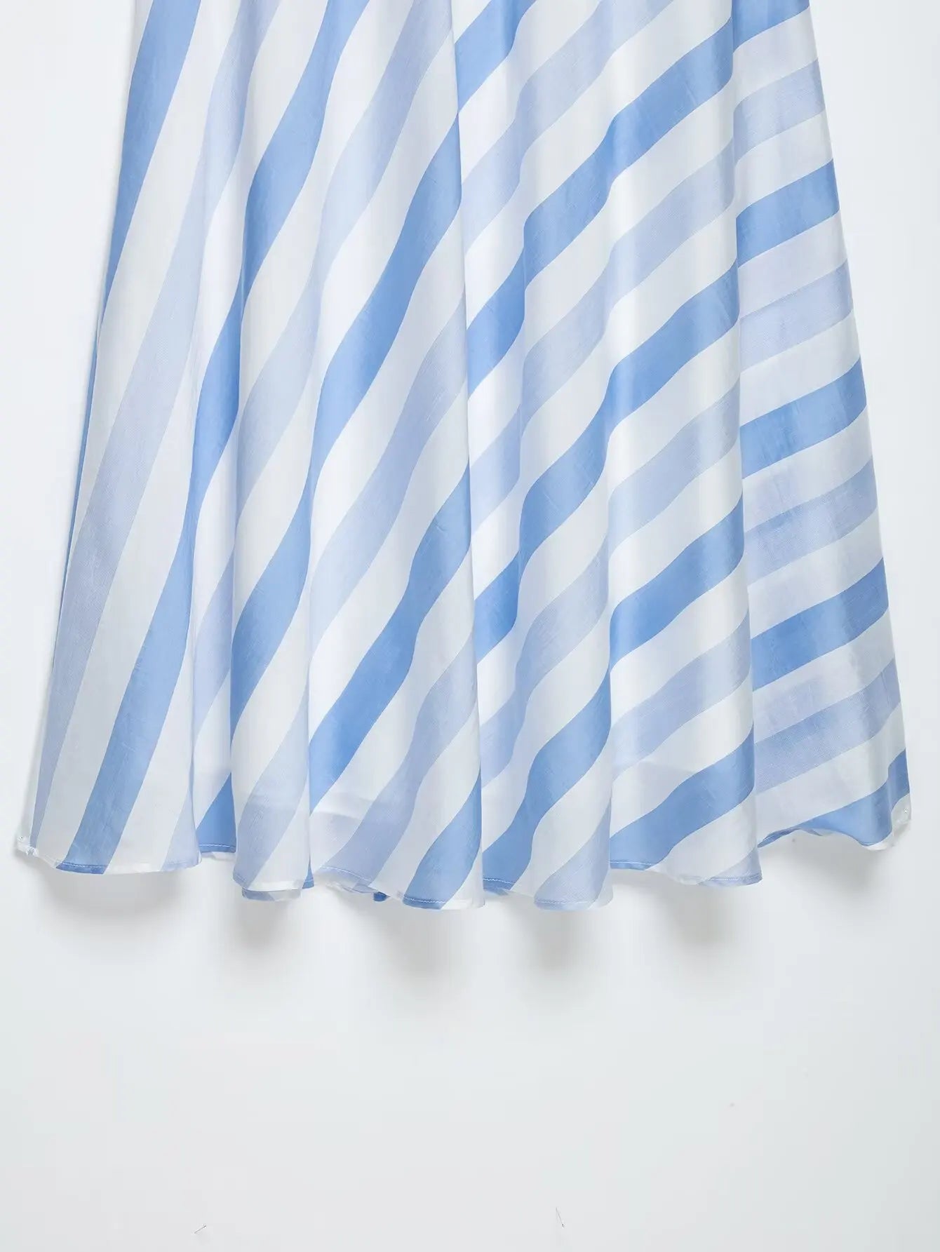 Willshela Women Fashion Blue Striped Pleated A-Line Midi Skirt Vintage Side Zipper High Waist Female Chic Lady Skirts