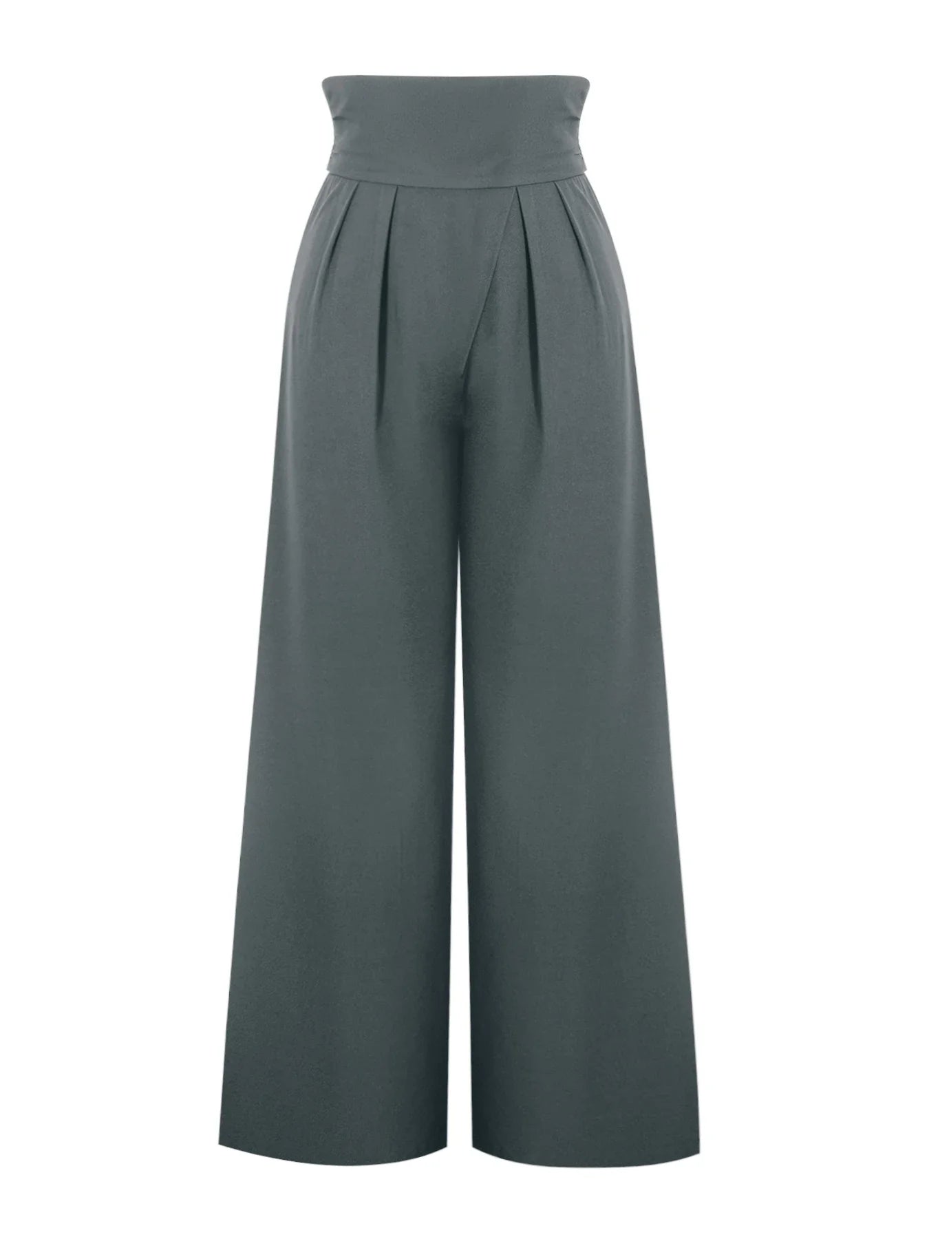 Chic Grey Wrap High Waist Wide Leg Pants - Pleated Draped Loose Fit Trousers, For Office Daily Casual Street Outfits