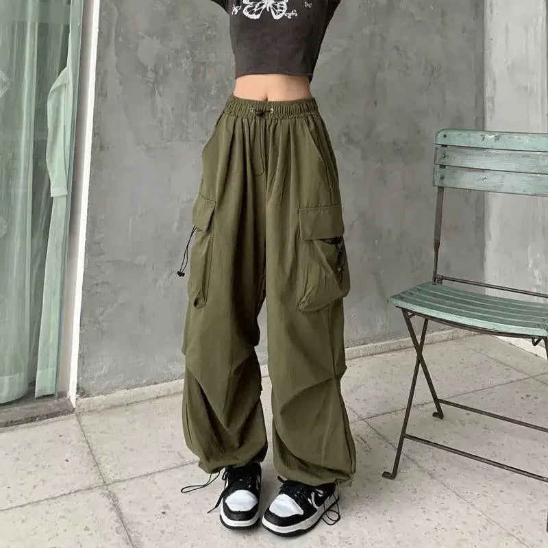 American retro tooling slacks female drape straight beam foot trousers summertime joker loose ins wide-legged pants