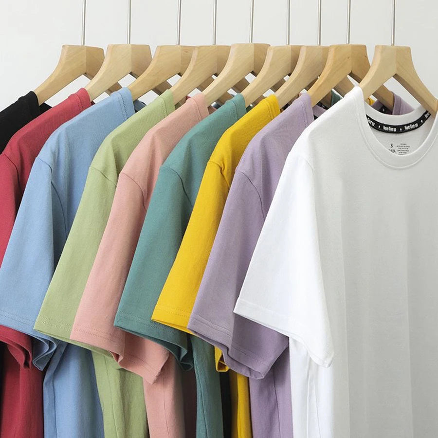 WAVLATII Women New Cotton T Shirts Female 210 GSM Purple Solid Fashion Casual Oversized Short Sleeve Tees Tops for Summer WT2470