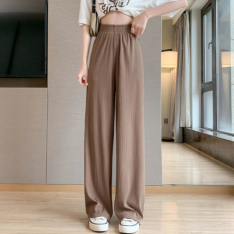 Thin Summer Wide-leg Pants Ice Filament Permeability Women Spring  Women Elastic Waist Stright Long Wide Leg Pants Casual Female