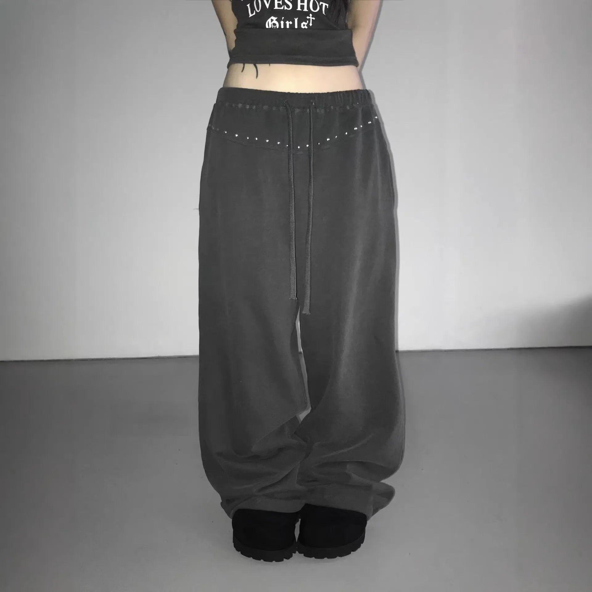 American Retro Distressed Scimitar Pants for Women Niche Design Y2k Street Wide-leg Loose Casual Pants Hip Hop Trousers