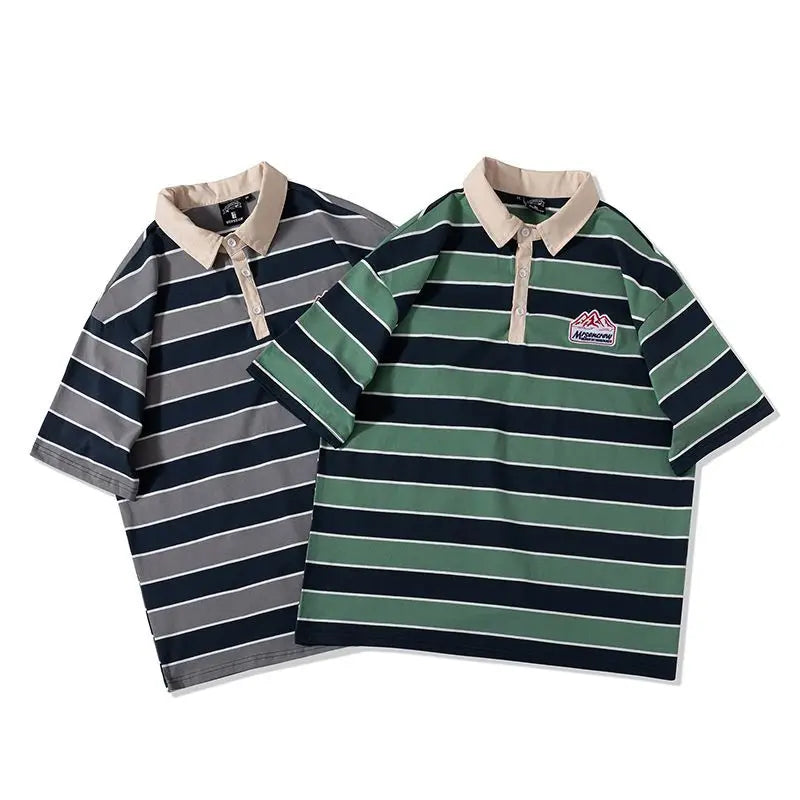 2025 Japan Retro Striped Long-sleeved Shirt Top Men Women Loose Trend Couple BF Lapel Sweatshirt Preppy Hip Hop Cool Shirts